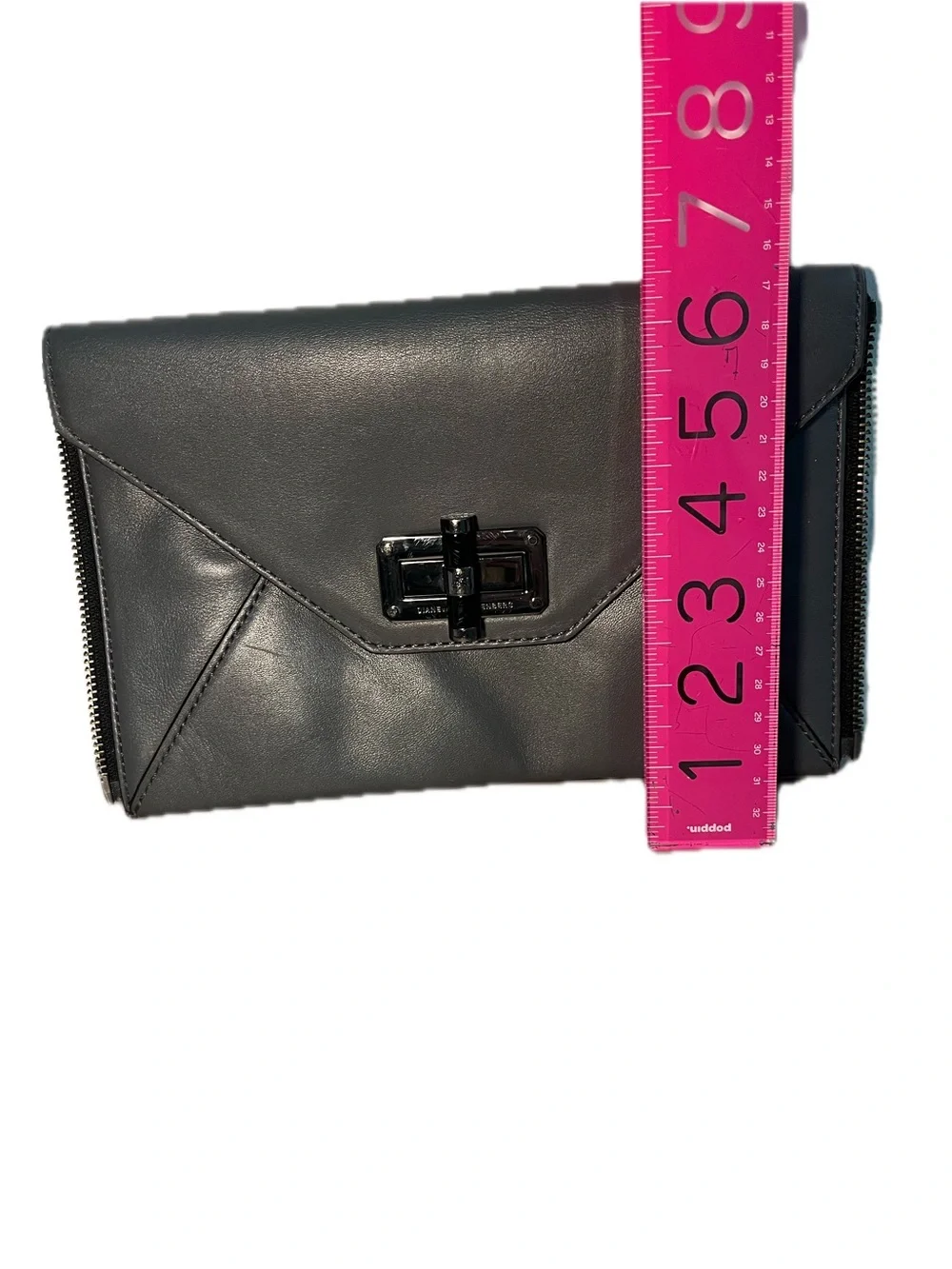 Diane Von Furstenberg Envelope Leather Clutch Wallet Black Evening Bag